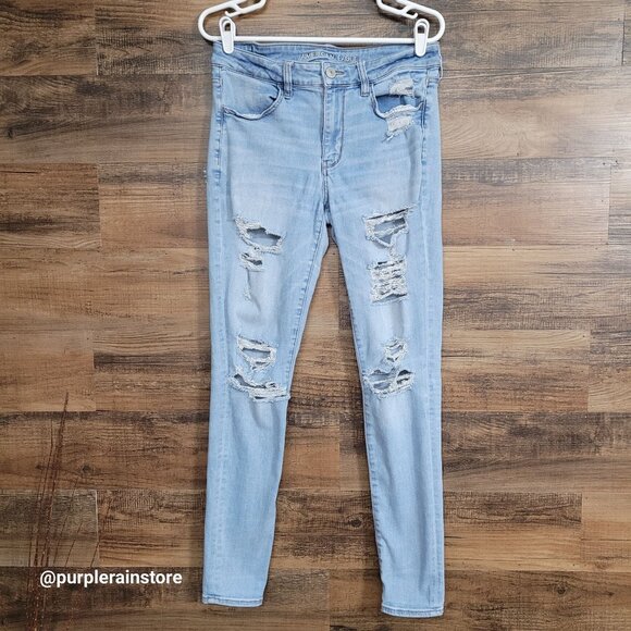 American Eagle Jeans 12 L Jegging Mid Rise Next Level Stretch Medium Light Wash - Picture 1 of 13
